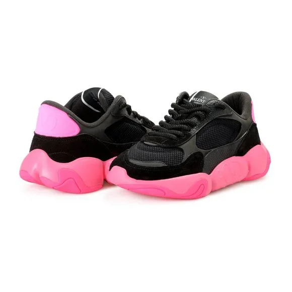 Valentino Garavani Men's Black BUBBLEBACK MESH AND SUEDE Athletic Sneakers Shoes